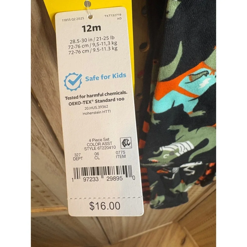 Carters Just One You 12M Halloween Dinosaur Pajamas 4pc Set Glow 6T220410